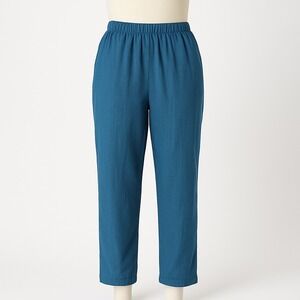 East Breakout Linen Teal Blue Textured Elastic Waist Straight Leg Pants Womens M